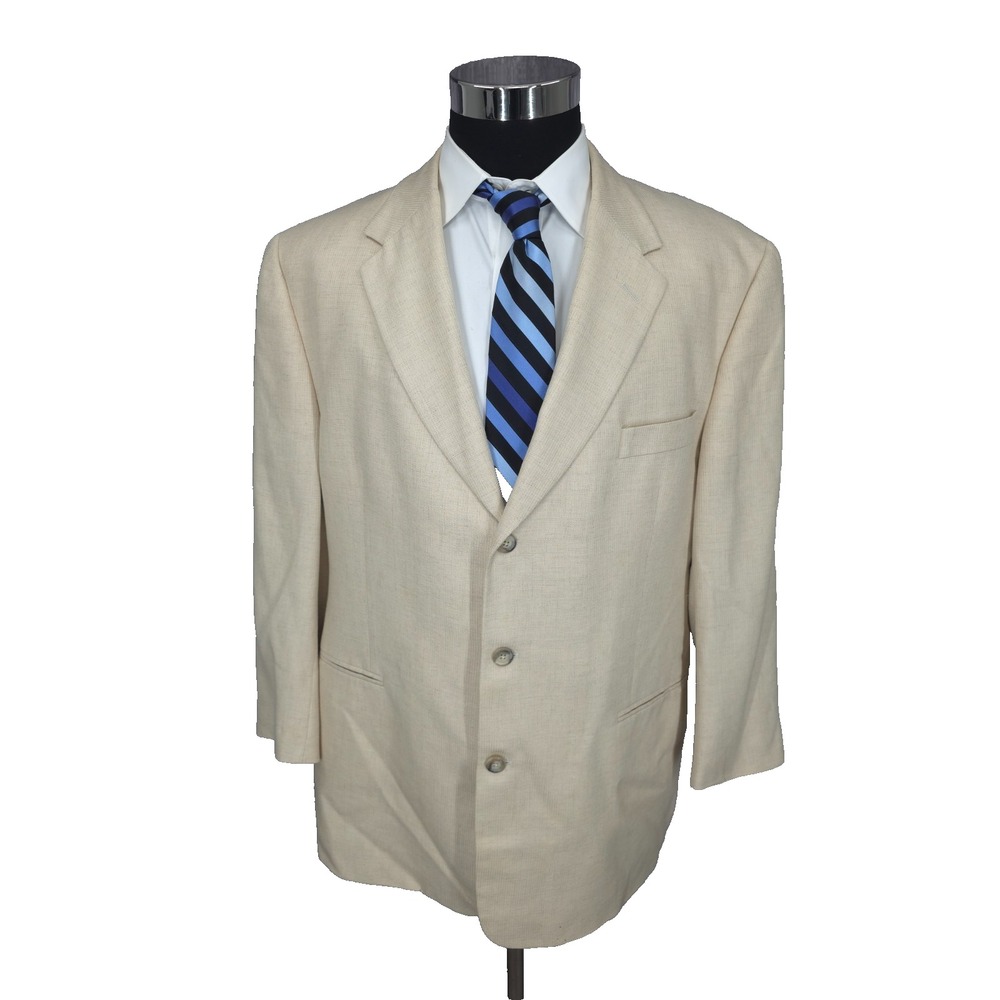 Vtg Jhane Barnes Blazer Jacket Mens 44R Beige Sports Coat Career 3 B USA